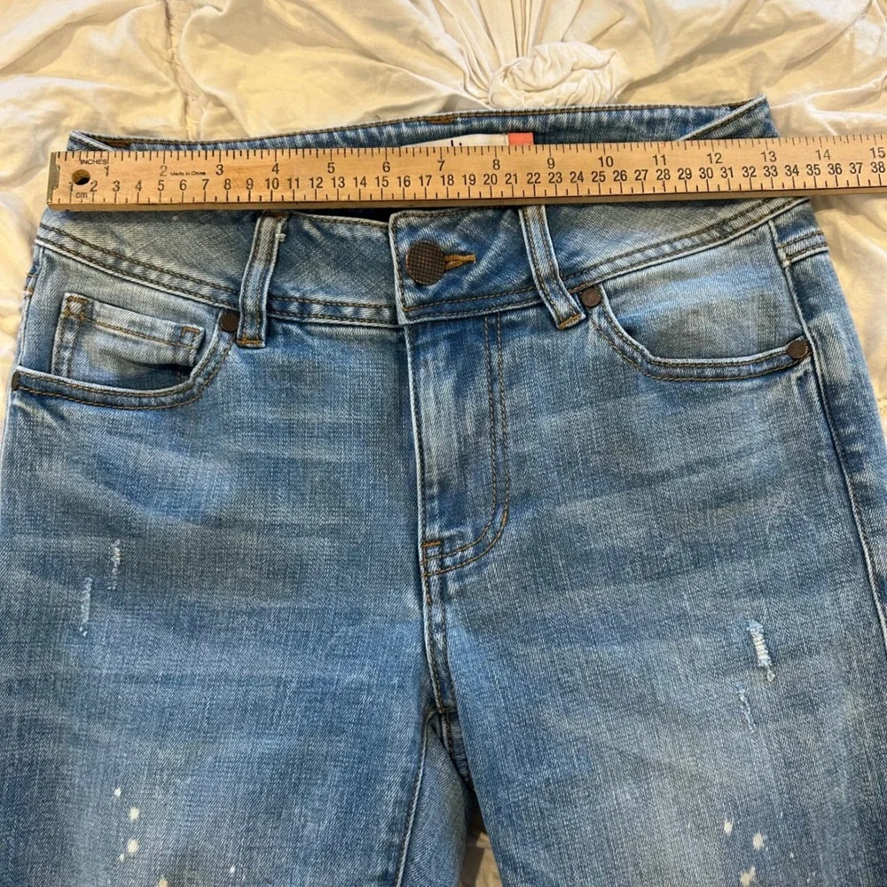 Cabi Cinch‎ Skinny Jeans Med Wash Paint Splatter Distressed Raw Hem 5492 Size 4